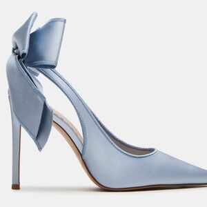 Steve Madden Teacup Blue Satin Heels with Ribbon Detail
